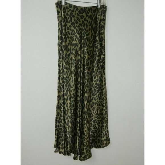 Zara Skirt Animal Print Green Brown Khaki Satin A-line Midi Skirt Size X-Small - Picture 7 of 8